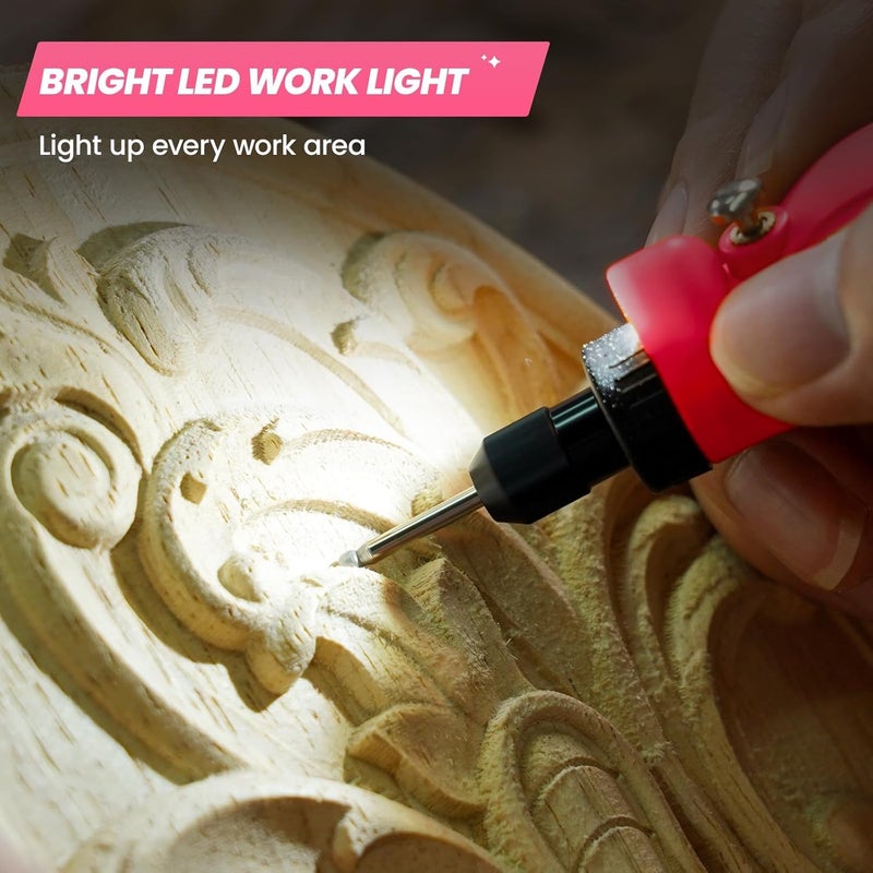 ARDELL Mini Cordless Rotary Tool, 5-Speed 3.7V Rechargeable Rotary Tool Kit with 69 Accessories, USB Charging Multi-Purpose DIY Tool for Sanding, Polishing, Drilling, Engraving(Pink 69pcs) - Image 4